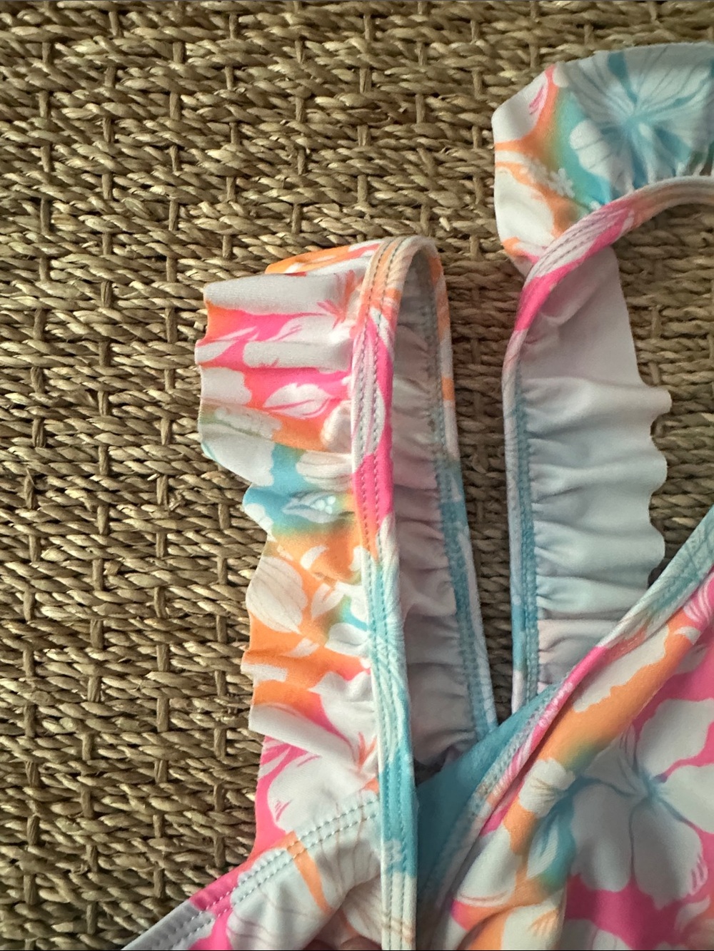 wonder nation Floral Ruffle-Shoulder One-Piece Swimsuit - Blue, Pink, Orange - Picture 2 of 8